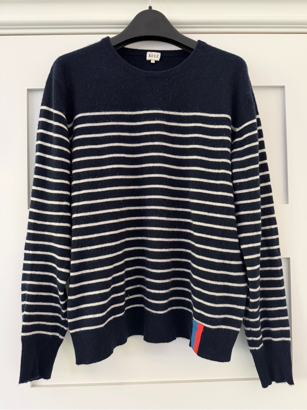 Kule Navy & White Stripe Cashmere Sweater, Size L